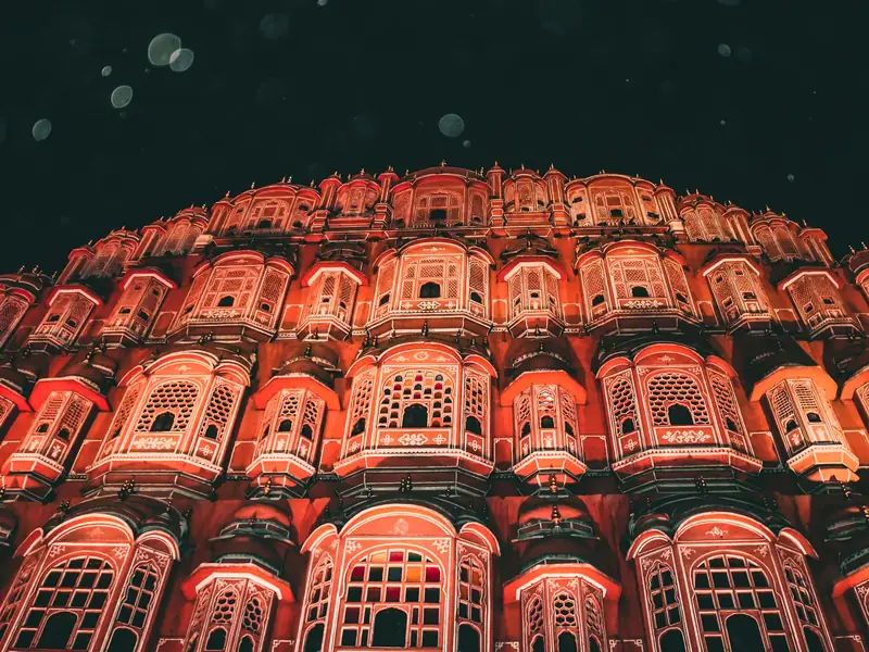 The Hawa Mahal in Jaipur, lit up at night